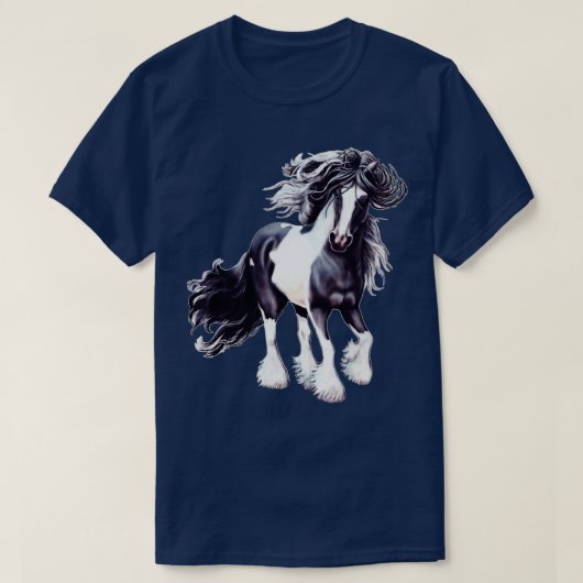 Gypsy Vanner Black and White Stallion T-Shirt (Design vorne)