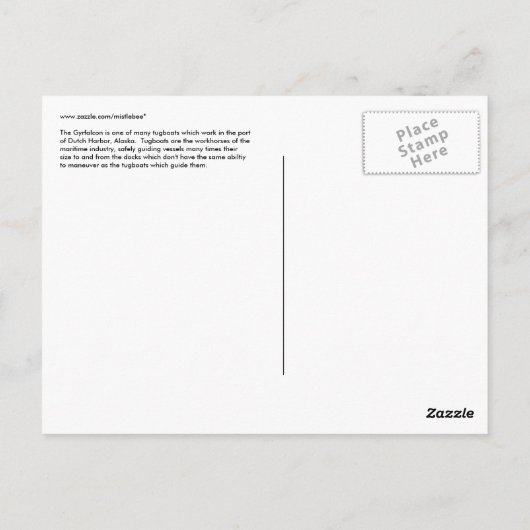 Gyrfalcon Tugboat in Dutch Harbour, AK Postkarte (Rückseite)