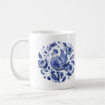 Gzhel-Blau-Pfau-Keramik-Kunstbecher — Traditionell