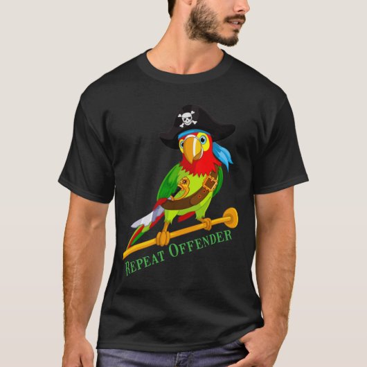 H290 Funny Parrot Pirate Repeat Offender T-Shirt (Vorderseite)