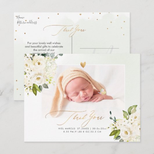 H2 Alabaster Rose Hydrangea Babydusche Postkarte (Vorne/Hinten)