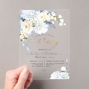 H2 Blaue Hortensien Creme Rosen Hochzeit Acryleinladungen