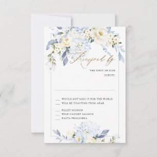 H2 Blue Hydrangea Cream Rose RSVP-Karten Einladung