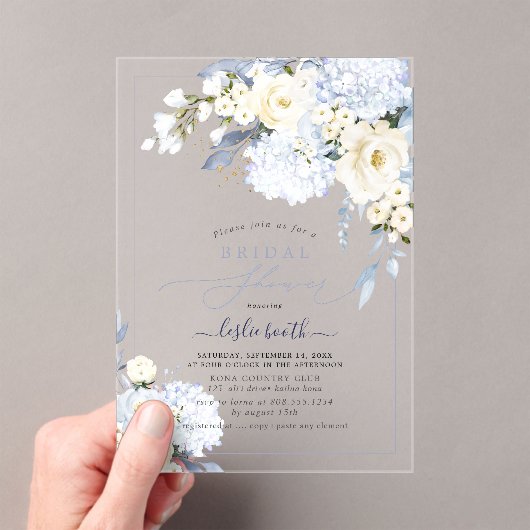 H2 Blue Hydrangea Creme Rose Brautparty Acryleinladungen (Insitu (Handheld))