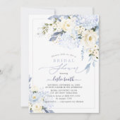 H2 Blue Hydrangea Creme Rose Brautparty Einladung (Vorderseite)