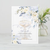 H2 Blue Hydrangea Creme Rose Brunch Bubbly Einladung (Stehend Vorderseite)