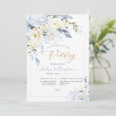 H2 Blue Hydrangea Creme Rose Hochzeit Einladung (Stehend Vorderseite)