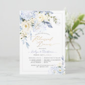 H2 Blue Hydrangea Creme Rose Probe Abendessen Einladung (Stehend Vorderseite)