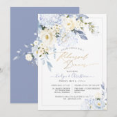 H2 Blue Hydrangea Creme Rose Probe Abendessen Einladung (Vorne/Hinten)