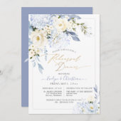 H2 Blue Hydrangea Creme Rose Probe Abendessen Einladung (Vorne/Hinten)