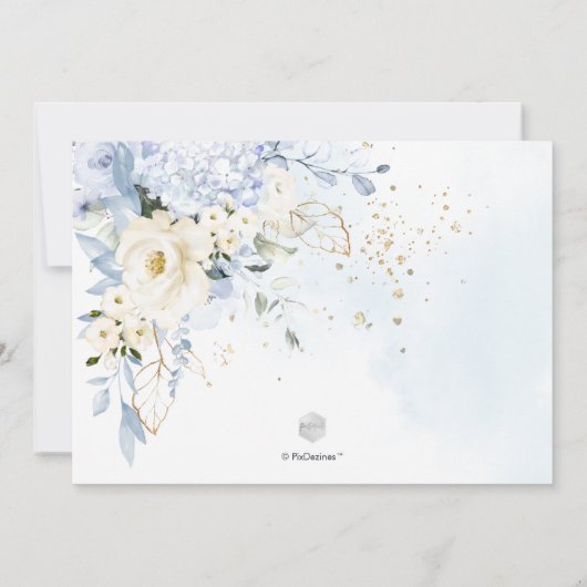 H2 Blume Weißes Eis Blue Bridal Brunch Einladung (Rückseite)