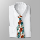H2 Blumen Teal Grün Rost Orange Rosen Krawatte (Gebunden)