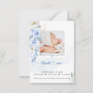 H2 Dusty Blue Birth Announcement Dusche Vielen Dan Mitteilungskarte