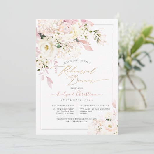 H2 Hydrangea Creme Rose Probe Abendessen Einladung (Stehend Vorderseite)