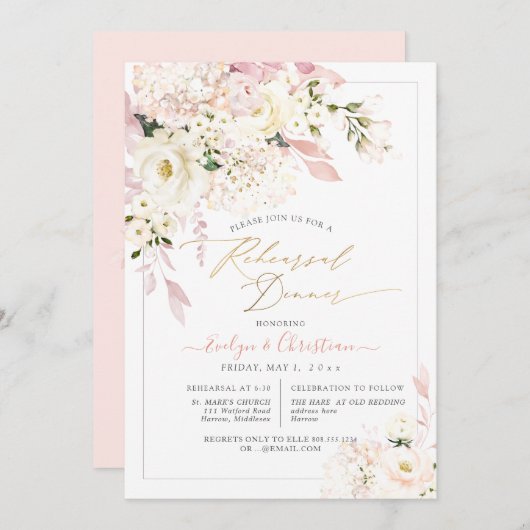 H2 Hydrangea Creme Rose Probe Abendessen Einladung (Vorne/Hinten)