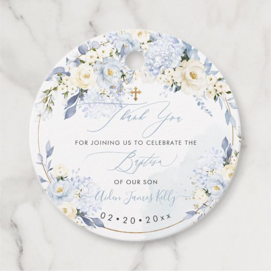 H2 Hydrangeas Blue Rose Taufe Vielen Dank Geschenkanhänger (Vorderseite)