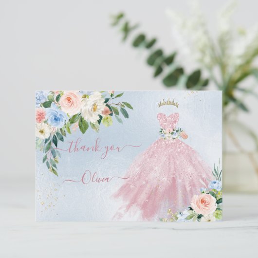 H2 Pink Blue Sparkling Quinceanera Kleid Vielen Da Einladung (Stehend Vorderseite)