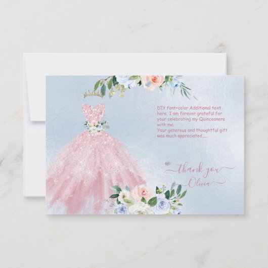 H2 Pink Blue Sparkling Quinceanera Kleid Vielen Da Einladung (Rückseite)