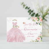 H2 Pink Sparkling Quinceanera Dress Rett Datum Einladung (Stehend Vorderseite)