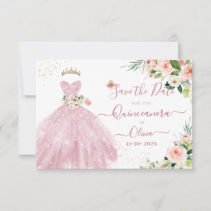 H2 Rosa funkelndes Quinceanera-Kleid Datum speiche Einladung