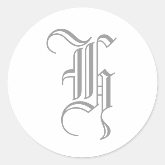 H-Buchstabe Monogramm Aufkleber Grau Old English (Vorderseite)