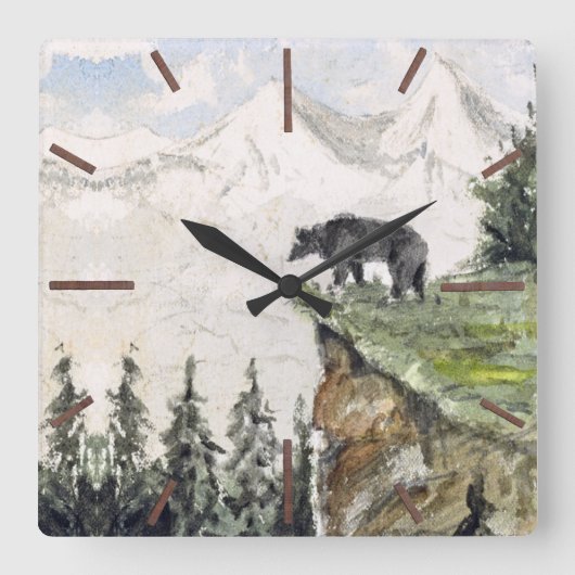H. Bullock Webster - Bear on Cliff Quadratische Wanduhr (Vorderseite)