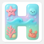"H" Cute Letter - Underwater Sea Creature Quadratischer Aufkleber (Vorderseite)