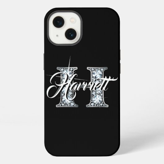 H Faux-Diamant-Bling-Monogramm iPhone Hülle (Rückseite)