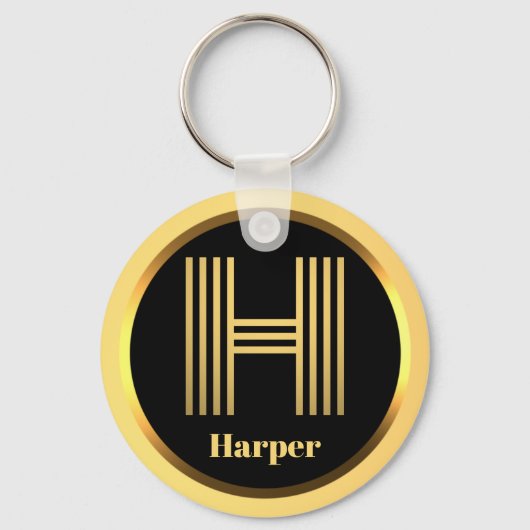 H Gold Mit Monogramm Letter Personalisiert Schlüss Schlüsselanhänger (Vorderseite)