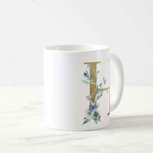 H Golden Initial mit blauem Blumenblättern Kaffeetasse (VorderseiteRechts)