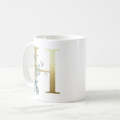 H Golden Initial mit blauem Blumenblättern Kaffeetasse (Vorderseite Links)