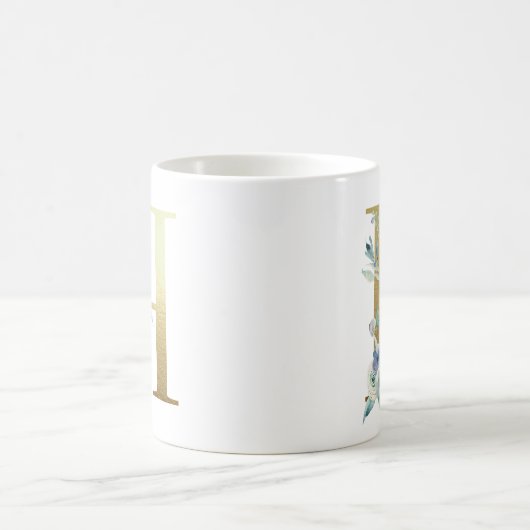 H Golden Initial mit blauem Blumenblättern Kaffeetasse (Mittel)
