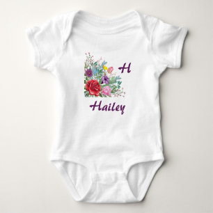 H Hailey Personalize Letter Name, Rose Blume Baby Strampler