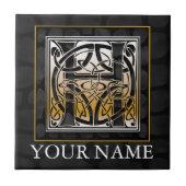 H "Ihr Name" keltische schwarze Stone Monogramm Ti Fliese (Vorderseite)