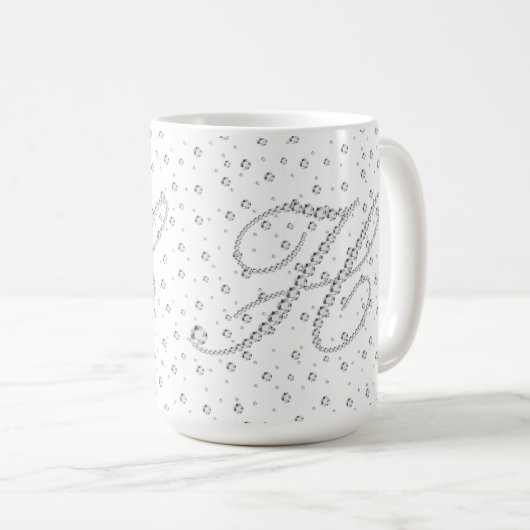 H Initial Monogram White Diamonds Print Kaffeetasse (VorderseiteRechts)