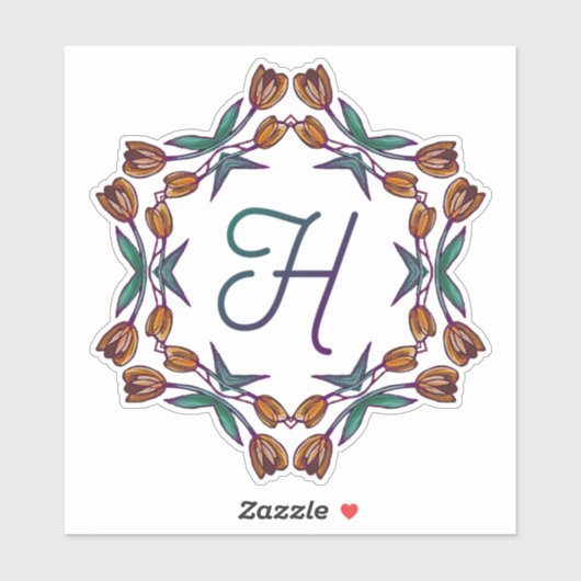 H Initial Unique Boho Tulips Deko Blume Hübsch Aufkleber (Blatt)