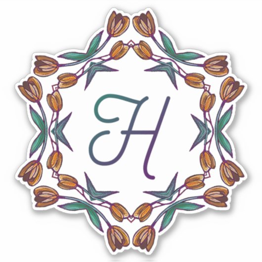 H Initial Unique Boho Tulips Deko Blume Hübsch Aufkleber (Vorderseite)