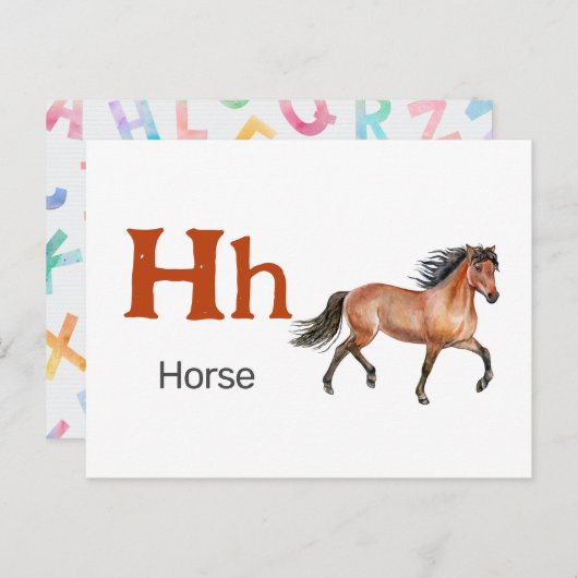 H ist für Pferd - Alphabet Flash Card Postkarte (Vorne/Hinten)