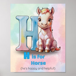 H ist für Pferd - Pastel Alphabet Poster für Kinde