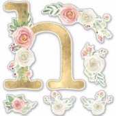 H Letter Gold Blush Rose Blumenblätterung Wasserfa Aufkleber (Vorderseite)