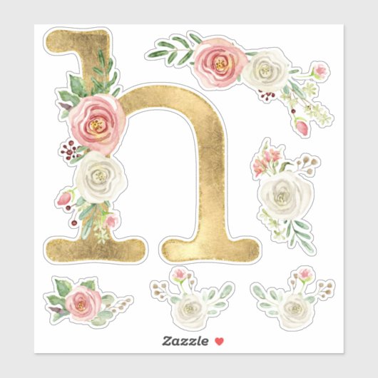H Letter Gold Blush Rose Blumenblätterung Wasserfa Aufkleber (Blatt)