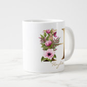 H Letter Gold Monogram | Rosa Magenta Floral Jumbo-Tasse (Vorderseite Rechts)