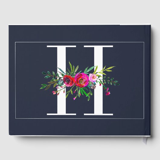 H Letter Initial Monogram Floral Name Wedding Gästebuch (Rückseite)