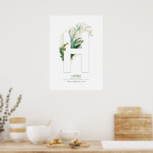 H Letter Monogram Gold Greenerage Foliage Chic Poster (Küche)