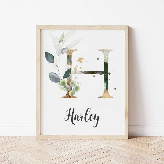 H Letter Monogram Greenerity Kinderzimmer Name Wal Poster