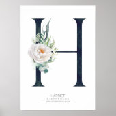 H Letter Monogram Weiße Blume und Grüne Poster (Vorne)