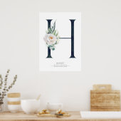 H Letter Monogram Weiße Blume und Grüne Poster (Küche)