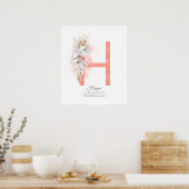 H Letter Monogram White Orchias and Pampas Grass Poster (Küche)