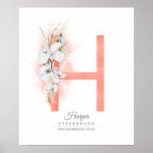 H Letter Monogram White Orchias and Pampas Grass Poster (Vorne)