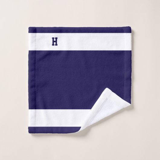 H Monogram auf Navy Blue & White Badhandtuch Set (Waschlappen)